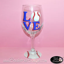 Hand Painted Wine Glass - Love Baseball - Original Designs by Cathy Kraemer