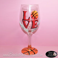 Hand Painted Wine Glass - Love Basketball - Original Designs by Cathy Kraemer