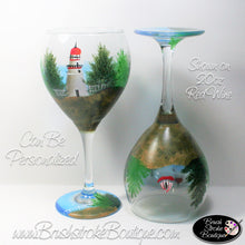 Hand Painted Wine Glass - Marblehead Lighthouse - Original Designs by Cathy Kraemer