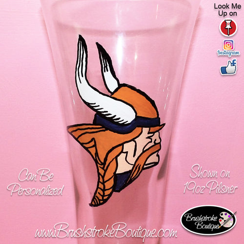 Hand Painted Pilsner Beer Glass - Minnesota Vikings Sports Team - Original Designs by Cathy Kraemer