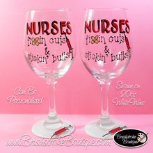 Hand Painted Wine Glass - Nurses Fix Cuts - Original Designs by Cathy Kraemer