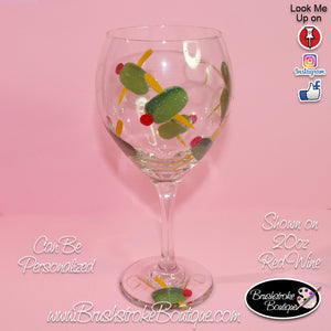 Hand Painted Wine Glass - Happy Hour Olives - Original Designs by Cathy Kraemer