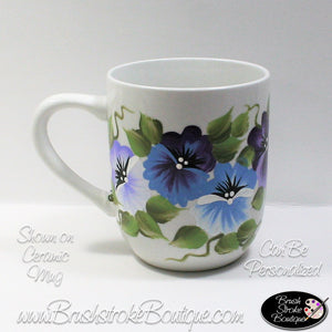 Hand Painted Coffee Mug - Purple Pansies - Original Designs by Cathy Kraemer