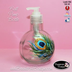Hand Painted Pump Bottle - Peacock Feather - Original Designs by Cathy Kraemer