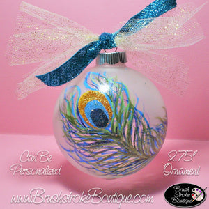 Hand Painted Ornament - Glass Ball Ornament - Peacock Feather - Original Designs by Cathy Kraemer