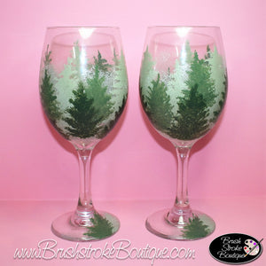 Hand Painted Wine Glass - Pine Forest - Original Designs by Cathy Kraemer