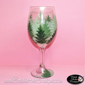 Hand Painted Wine Glass - Pine Forest - Original Designs by Cathy Kraemer
