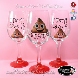 Hand Painted Wine Glass - Poop Emoji - Original Designs by Cathy Kraemer