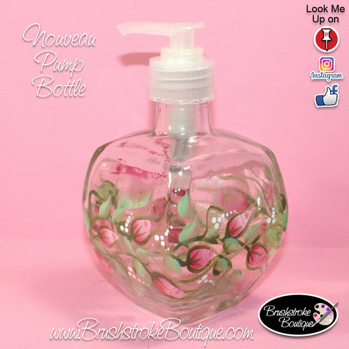 Hand Painted Pump Bottle - Rosebuds - Original Designs by Cathy Kraemer