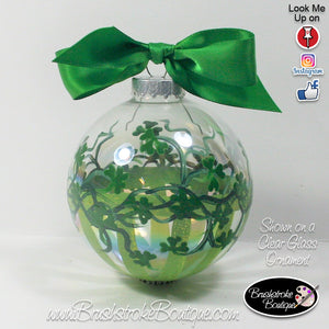 Hand Painted Ornament - Shamrock Stripes Green - Original Designs by Cathy Kraemer