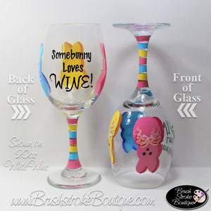 Hand Painted Wine Glass - Somebunny Loves Wine - Original Designs by Cathy Kraemer