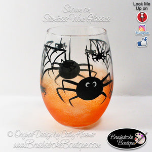 Hand Painted Wine Glass - Halloween Spiders - Original Designs by Cathy Kraemer
