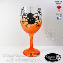 Hand Painted Wine Glass - Halloween Spiders - Original Designs by Cathy Kraemer