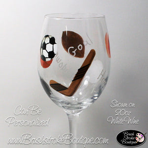 Hand Painted Wine Glass - Sports Fan - Original Designs by Cathy Kraemer