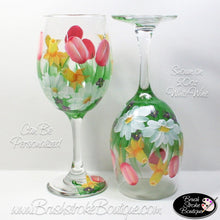 Hand Painted Wine Glass - Spring Bouquet - Original Designs by Cathy Kraemer
