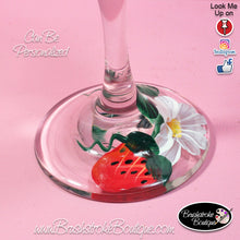 Hand Painted Wine Glass - Strawberries and Daisies - Original Designs by Cathy Kraemer