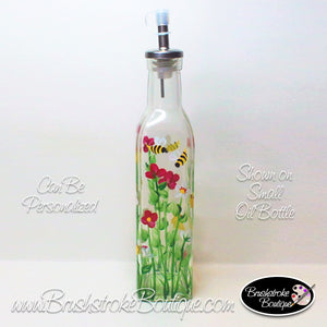 Hand Painted Oil Bottle - Summer Bug Garden - Original Designs by Cathy Kraemer