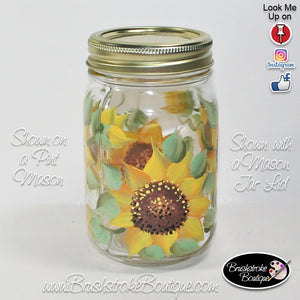 Hand Painted Mason Jar - Sunflowers - Original Designs by Cathy Kraemer