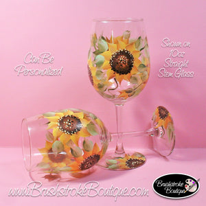 Hand Painted Wine Glass - Sunflowers - Original Designs by Cathy Kraemer
