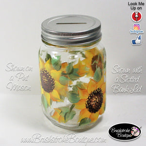 Hand Painted Mason Jar - Sunflowers - Original Designs by Cathy Kraemer