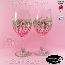 Hand Painted Wine Glass - Rosebuds and Stripes - Original Designs by Cathy Kraemer