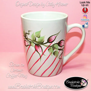 Hand Painted Coffee Mug - Rosebuds and Stripes - Original Designs by Cathy Kraemer