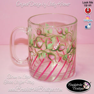 Hand Painted Coffee Mug - Rosebuds and Stripes - Original Designs by Cathy Kraemer