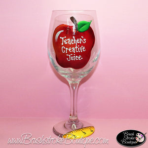 Hand Painted Wine Glass - Teacher Apple - Original Designs by Cathy Kraemer