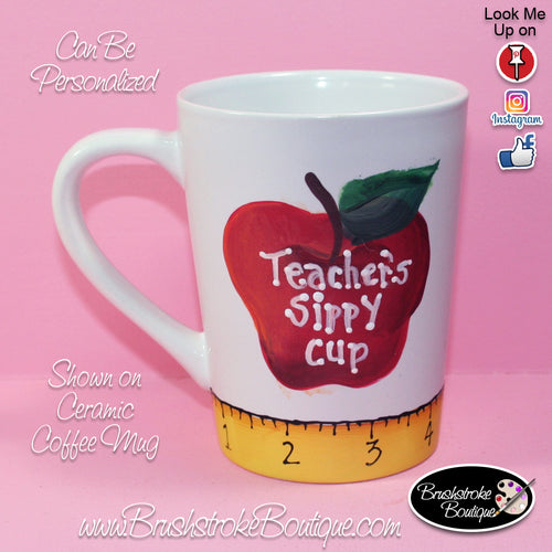 Hand Painted Coffee Mug - Teacher Apple - Original Designs by Cathy Kraemer