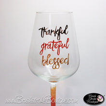 Hand Painted Wine Glass - Thankful - Original Designs by Cathy Kraemer