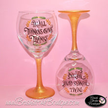 Hand Painted Wine Glass - Thanksgiving Thanks - Original Designs by Cathy Kraemer