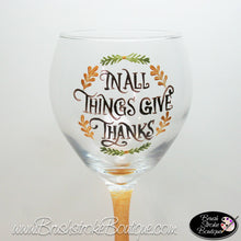 Hand Painted Wine Glass - Thanksgiving Thanks - Original Designs by Cathy Kraemer