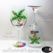 Hand Painted Wine Glass - Tropical Christmas Palm Tree - Original Designs by Cathy Kraemer