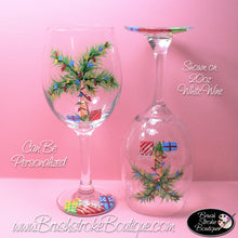 Hand Painted Wine Glass - Tropical Christmas Palm Tree - Original Designs by Cathy Kraemer
