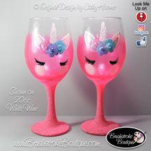 Hand Painted Wine Glass - Pink Unicorn Face - Original Designs by Cathy Kraemer