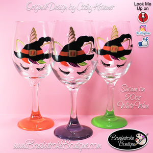 Hand Painted Wine Glass - Halloween Unicorn - Original Designs by Cathy Kraemer