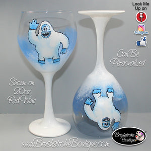 Hand Painted Wine Glass - Abominable Snowman Yeti - Original Designs by Cathy Kraemer