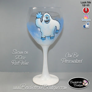 Hand Painted Wine Glass - Abominable Snowman Yeti - Original Designs by Cathy Kraemer