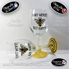Hand Painted Wine Glass - Don't Worry Bee Happy - Original Designs by Cathy Kraemer