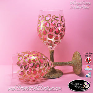 Hand Painted Wine Glass - Girl Glam Leopard - Original Designs by Cathy Kraemer