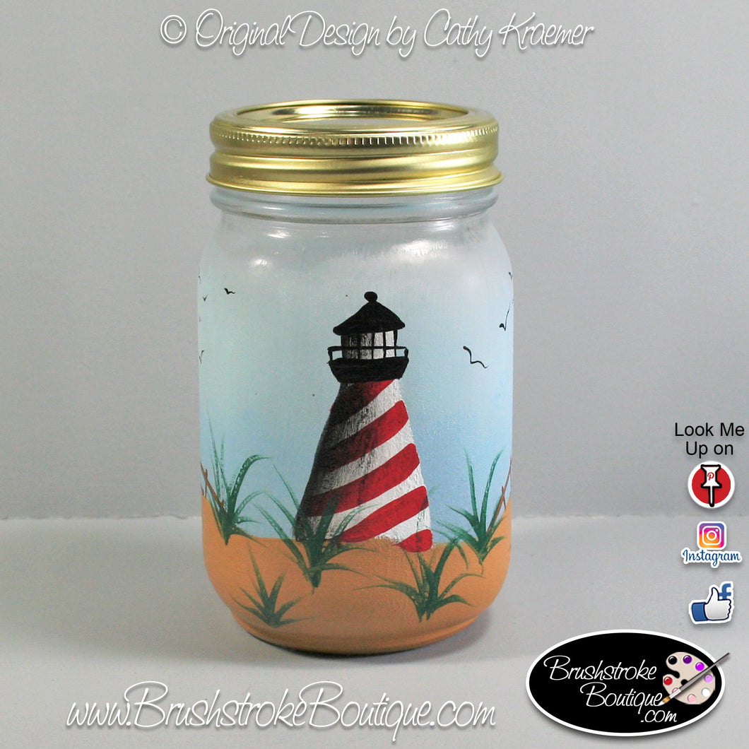 Hand Painted Mason Jar - Lighthouse - Original Designs by Cathy Kraemer
