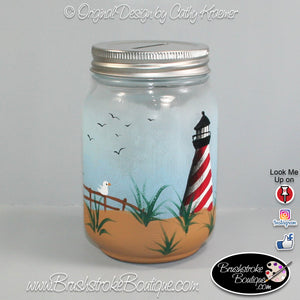 Hand Painted Mason Jar - Lighthouse - Original Designs by Cathy Kraemer