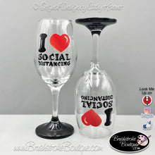 Hand Painted Wine Glass - LOVE Social Distancing - Original Designs by Cathy Kraemer