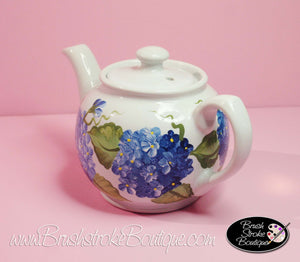 Hand Painted Mini Teapot - Blue Hydrangeas - Original Designs by Cathy Kraemer