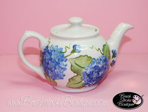 Hand Painted Mini Teapot - Blue Hydrangeas - Original Designs by Cathy Kraemer