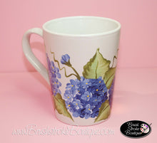 Hand Painted Coffee Mug - Blue Hydrangeas - Original Designs by Cathy Kraemer