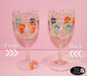 Hand Painted Wine Glass - Flip Flops - Original Designs by Cathy Kraemer