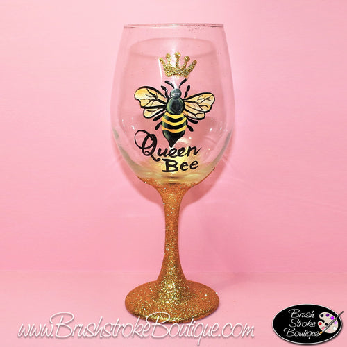 Hand Painted Wine Glass - Queen Bee - Original Designs by Cathy Kraemer
