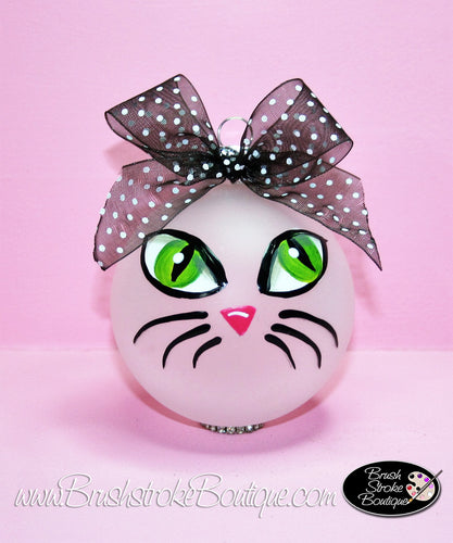 Kitty Cat Face Ornament - Hand Painted Glass Ball Ornament - Original Designs by Cathy Kraemer