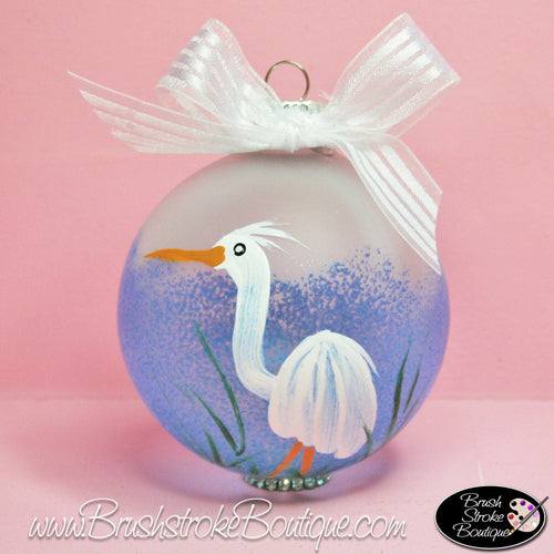 Egret Ornament - Hand Painted Glass Ball Ornament - Original Designs by Cathy Kraemer